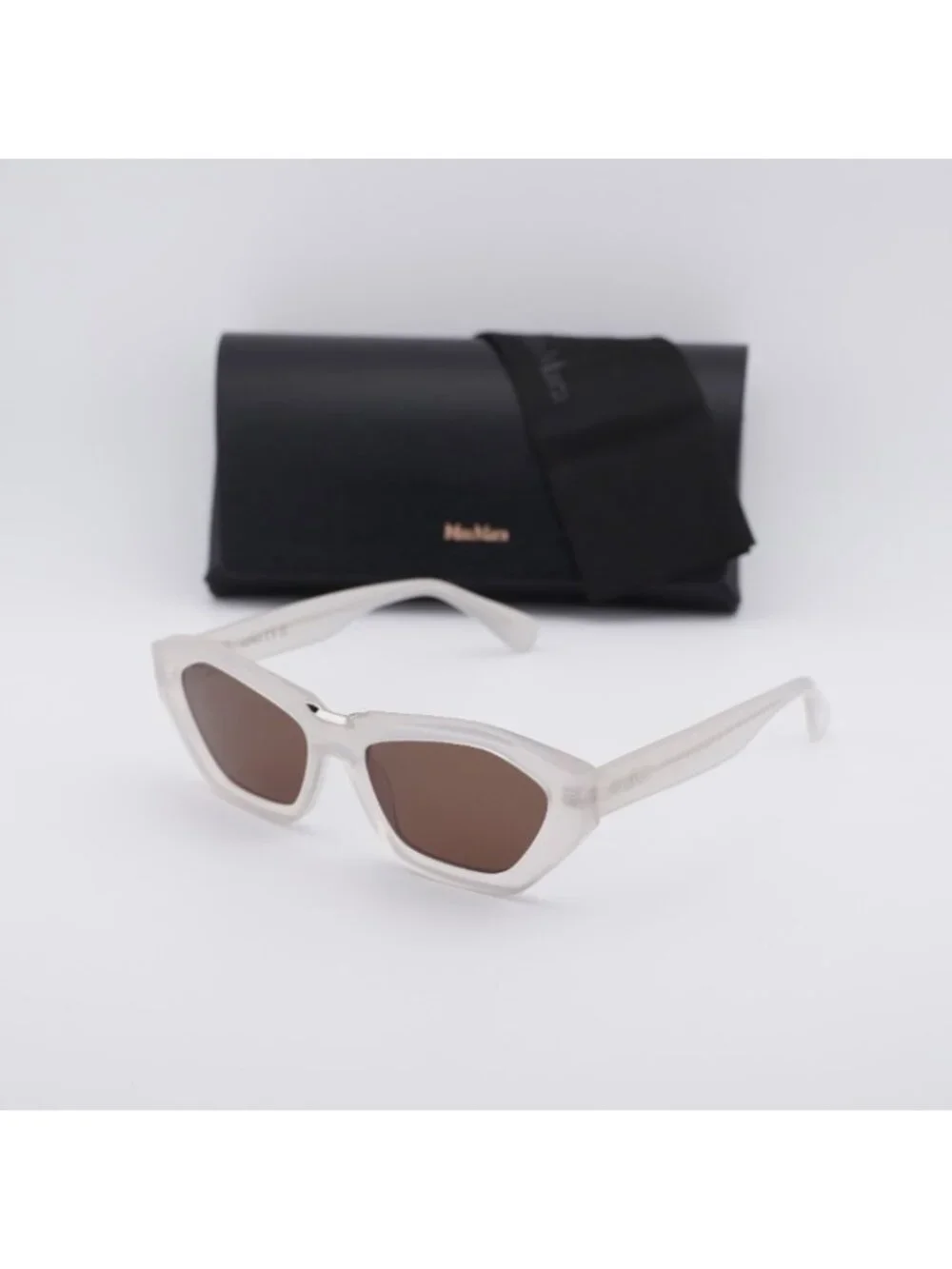 Max Mara MM0169 25E Kate Sunglasses Ivory Cat Eye Frame, Brown Lenses